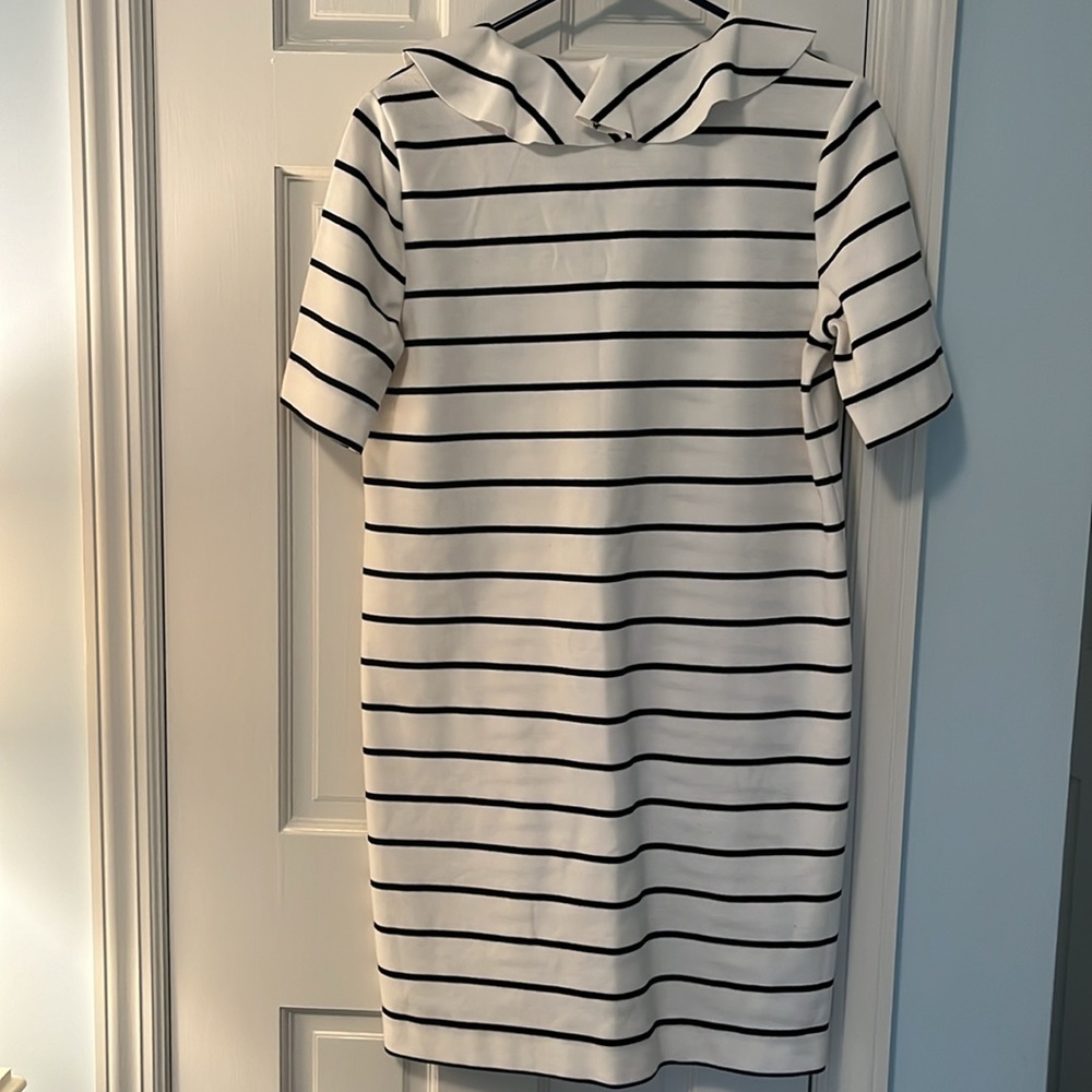 Joe Fresh - white and black striped dress ! Ruffle collar and pockets. - Picture 2 of 5